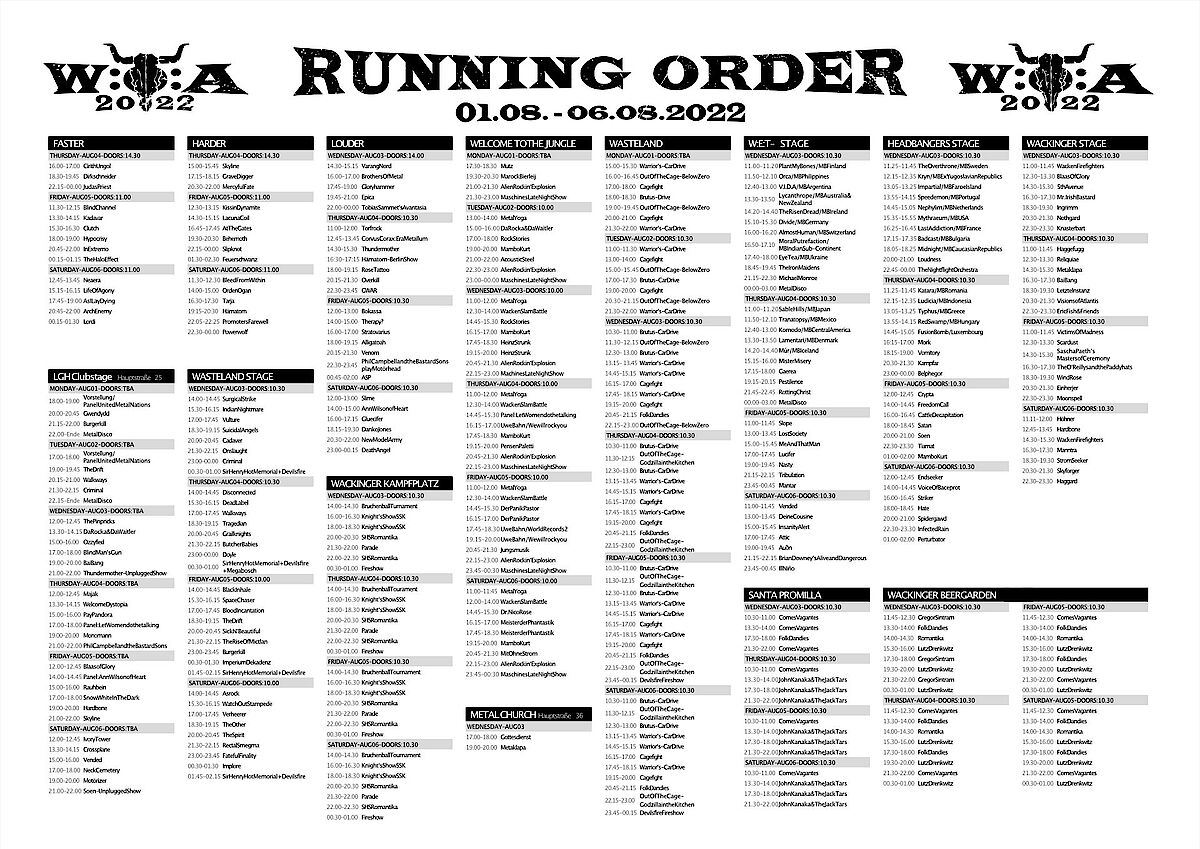 PDF version of Running Order available Wacken Open Air