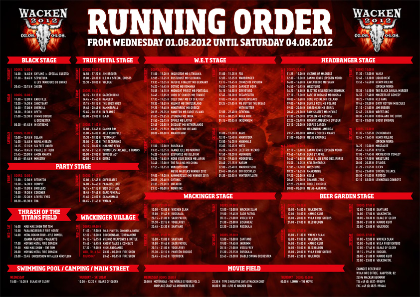 Running Order PDF + Updates | Wacken Open Air
