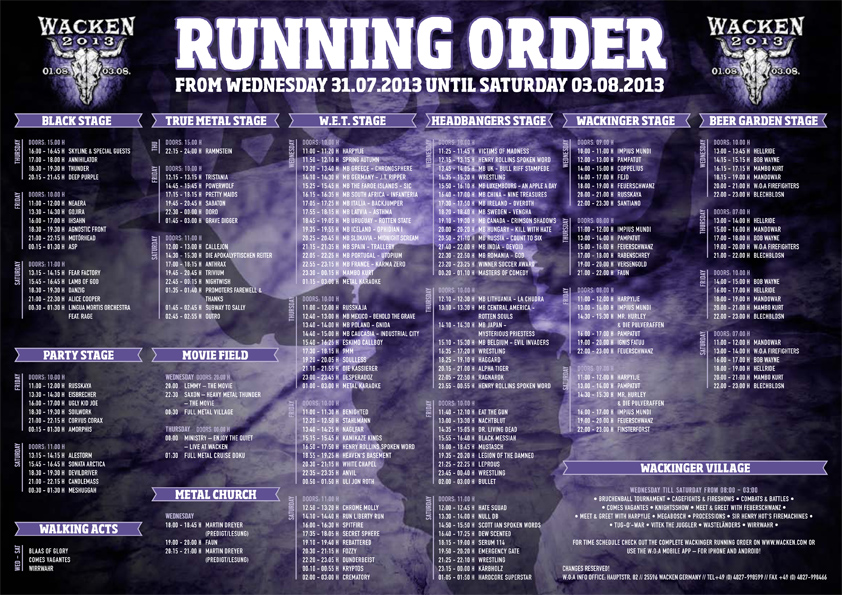 Running Order Update Printable Version Movie Field And Wackinger Program W O A Wacken Open Air Running Order Update Printable Version Movie Field And Wackinger Program W O A Wacken Open Air